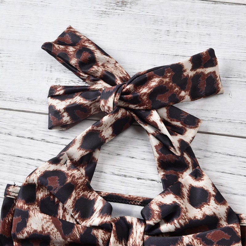 Aalizzwell Baby Girl Bathing Suit, Toddler Girls Two Piece Swimsuit Halter Top Bikini Cheetah Leopard Swimming Suit (Leopard, 0-6 Months) - Image 3